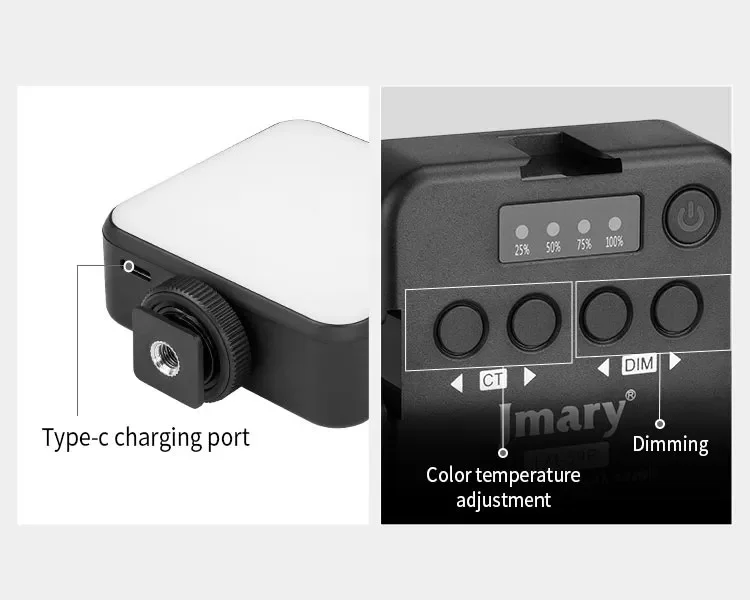 JMARY FM-59R Dimmable Video Recording Mini Fill Light with 3 Cold Shoe Mounts 8