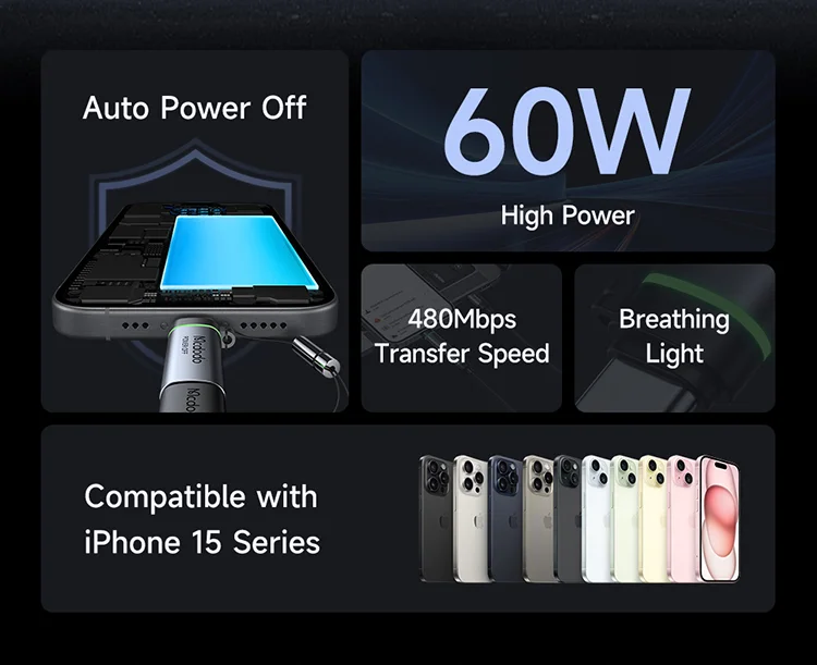 MCDODO OT-6010 60W 8-Pin to Type-C Adapter Smart Power Off PD Charging Converter - Black 2