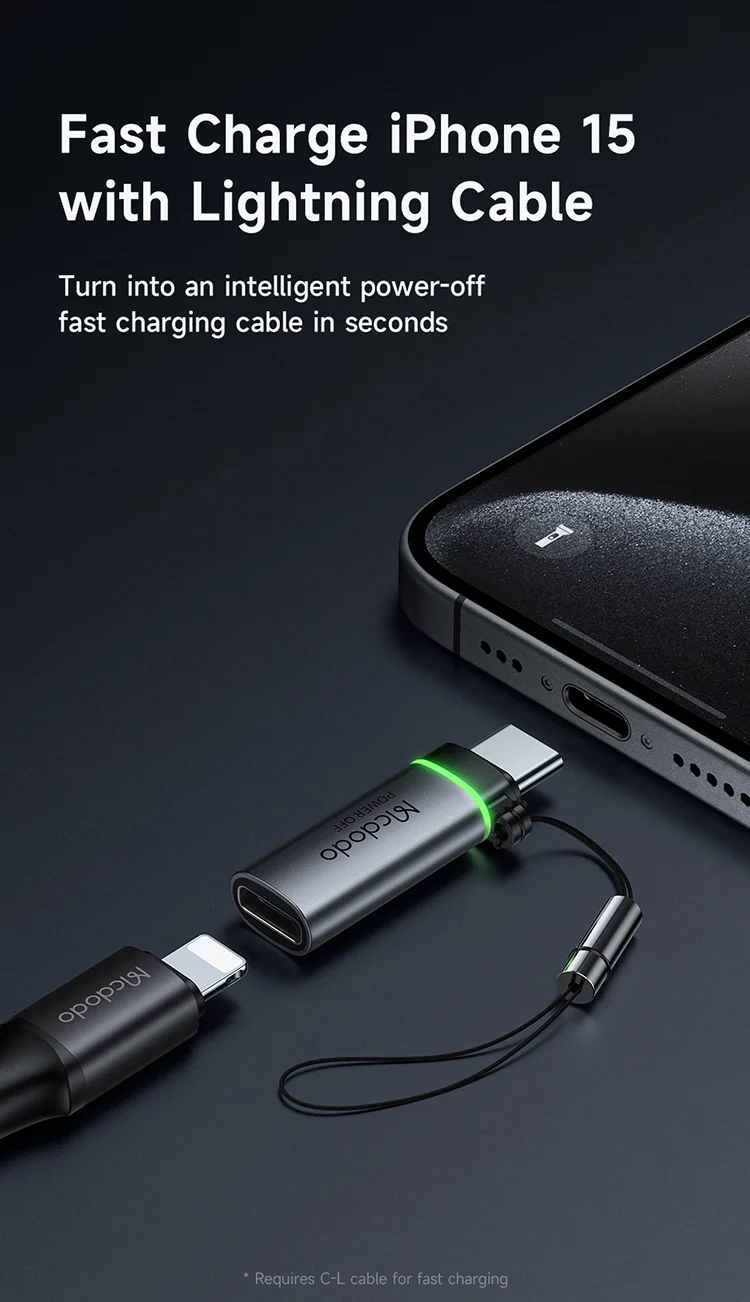 MCDODO OT-6010 60W 8-Pin to Type-C Adapter Smart Power Off PD Charging Converter - Black 3