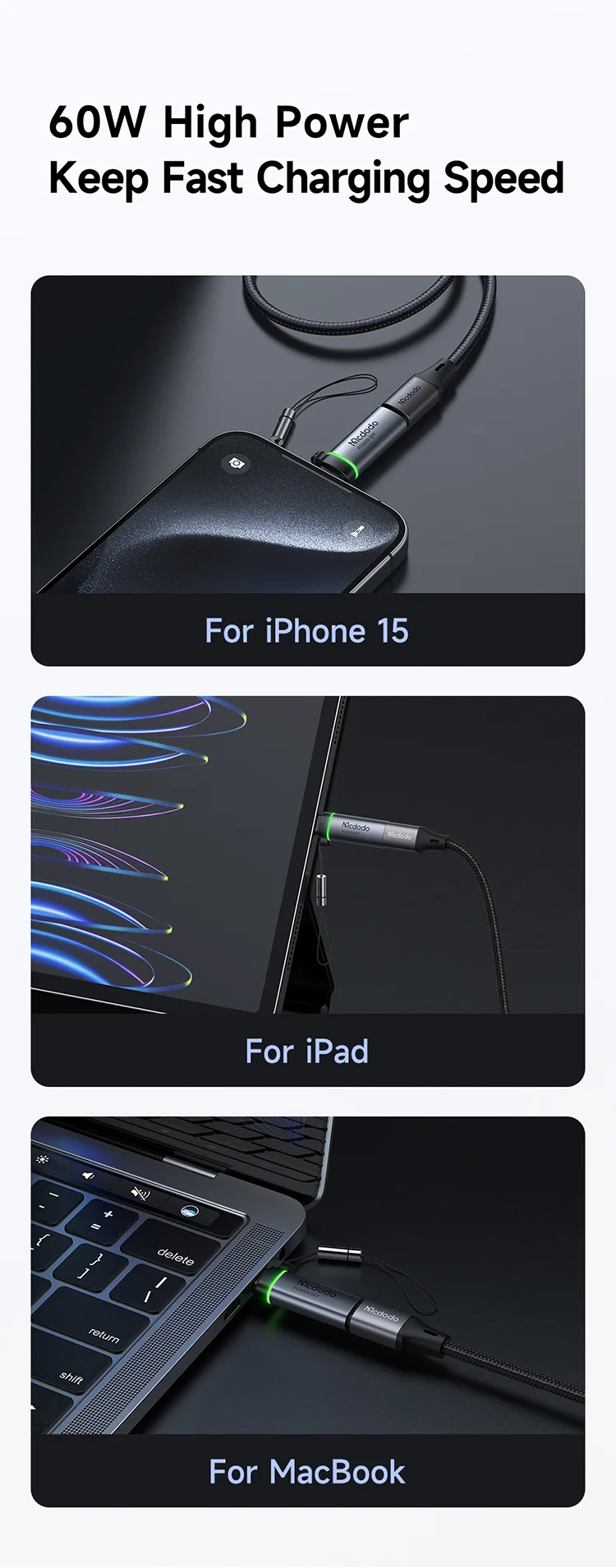 MCDODO OT-6010 60W 8-Pin to Type-C Adapter Smart Power Off PD Charging Converter - Black 5