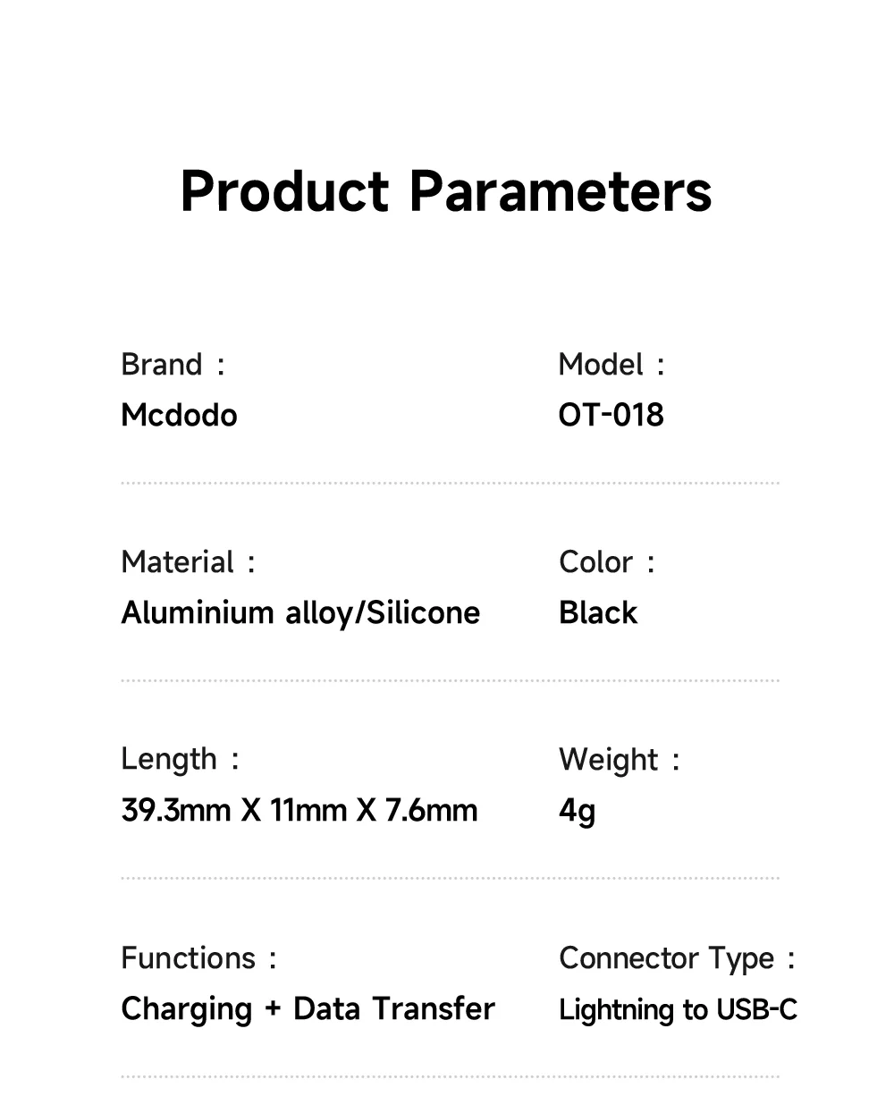 MCDODO OT-0180 MDD Digital Display PD Adapter iP to USB-C 60W Fast Charging Converter 6