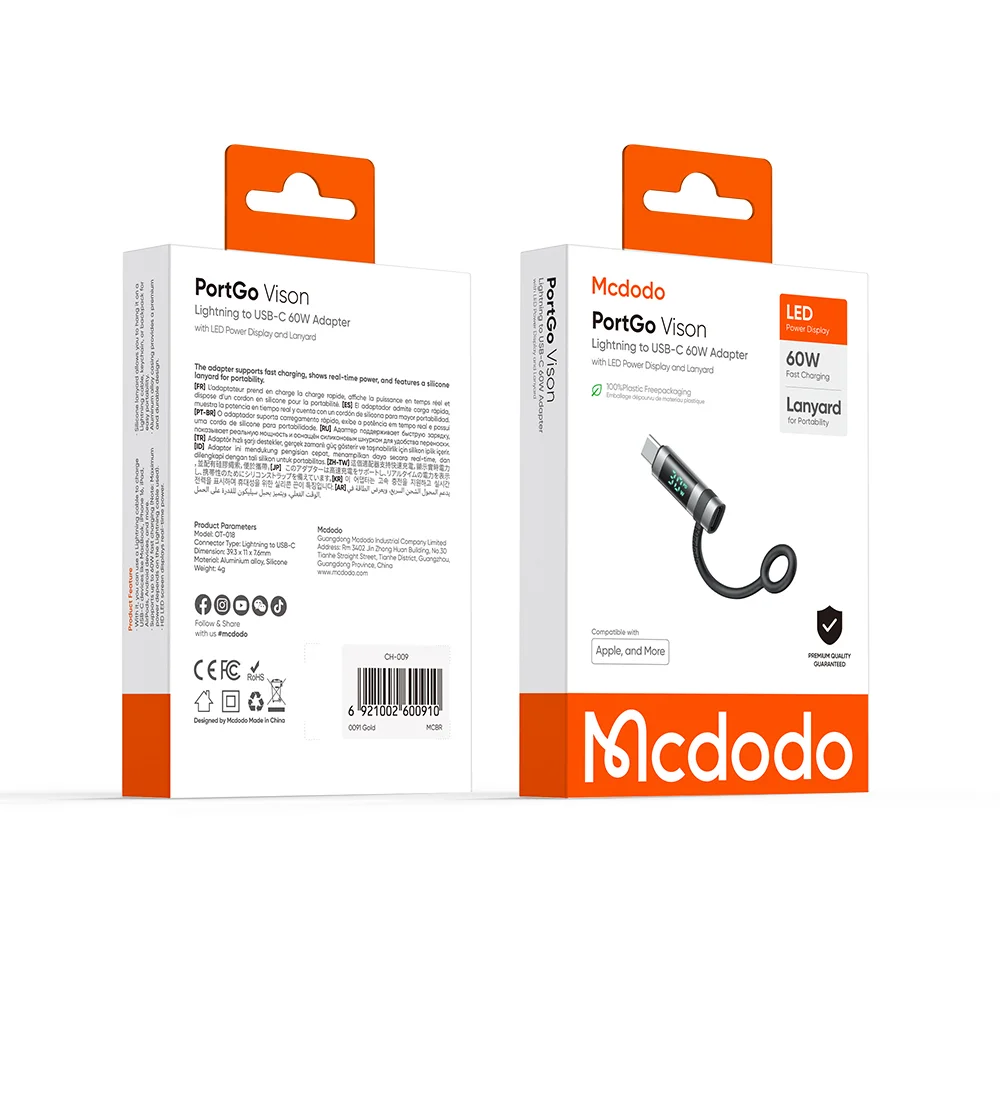 MCDODO OT-0180 MDD Digital Display PD Adapter iP to USB-C 60W Fast Charging Converter 7