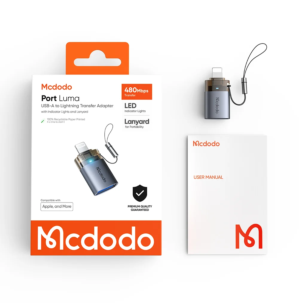 MCDODO OT-7390 MDD USB-A to iP Adapter with LED Light Data Transfer 480Mbps 7