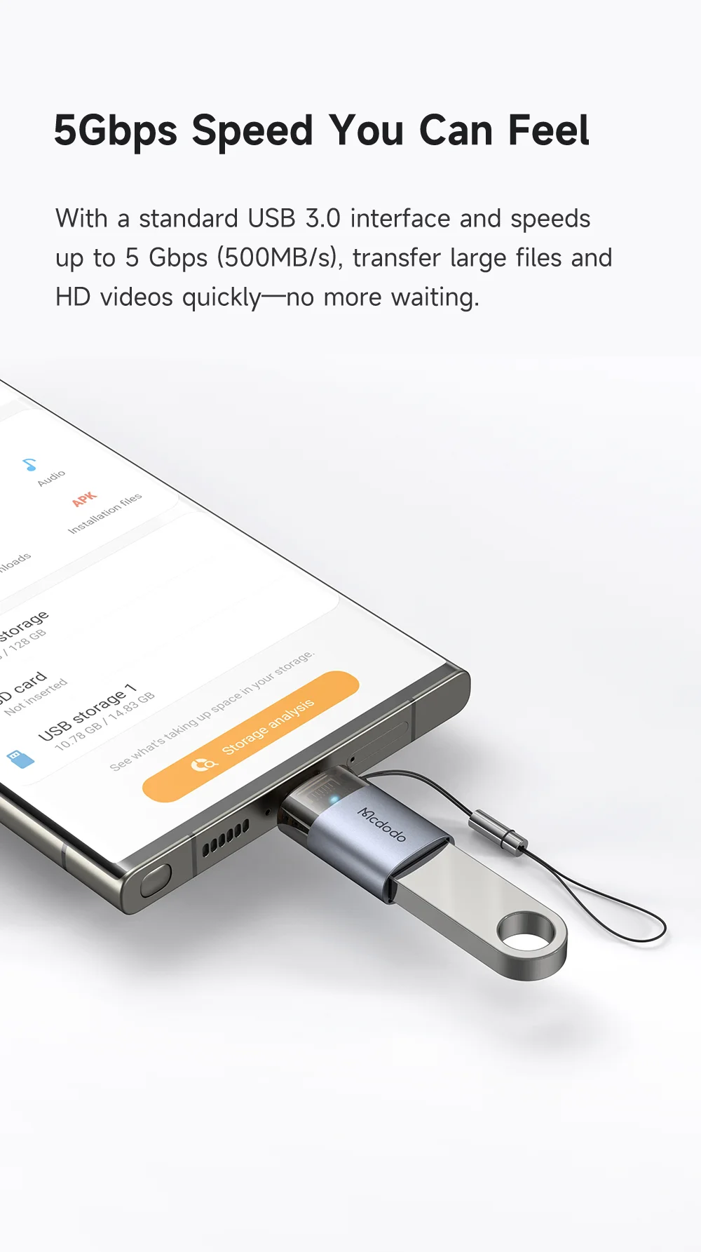 MCDODO OT-7400 MDD USB-A 3.0 to USB-C Adapter with LED Light 5Gbps Transfer Speed Aluminum Alloy 3