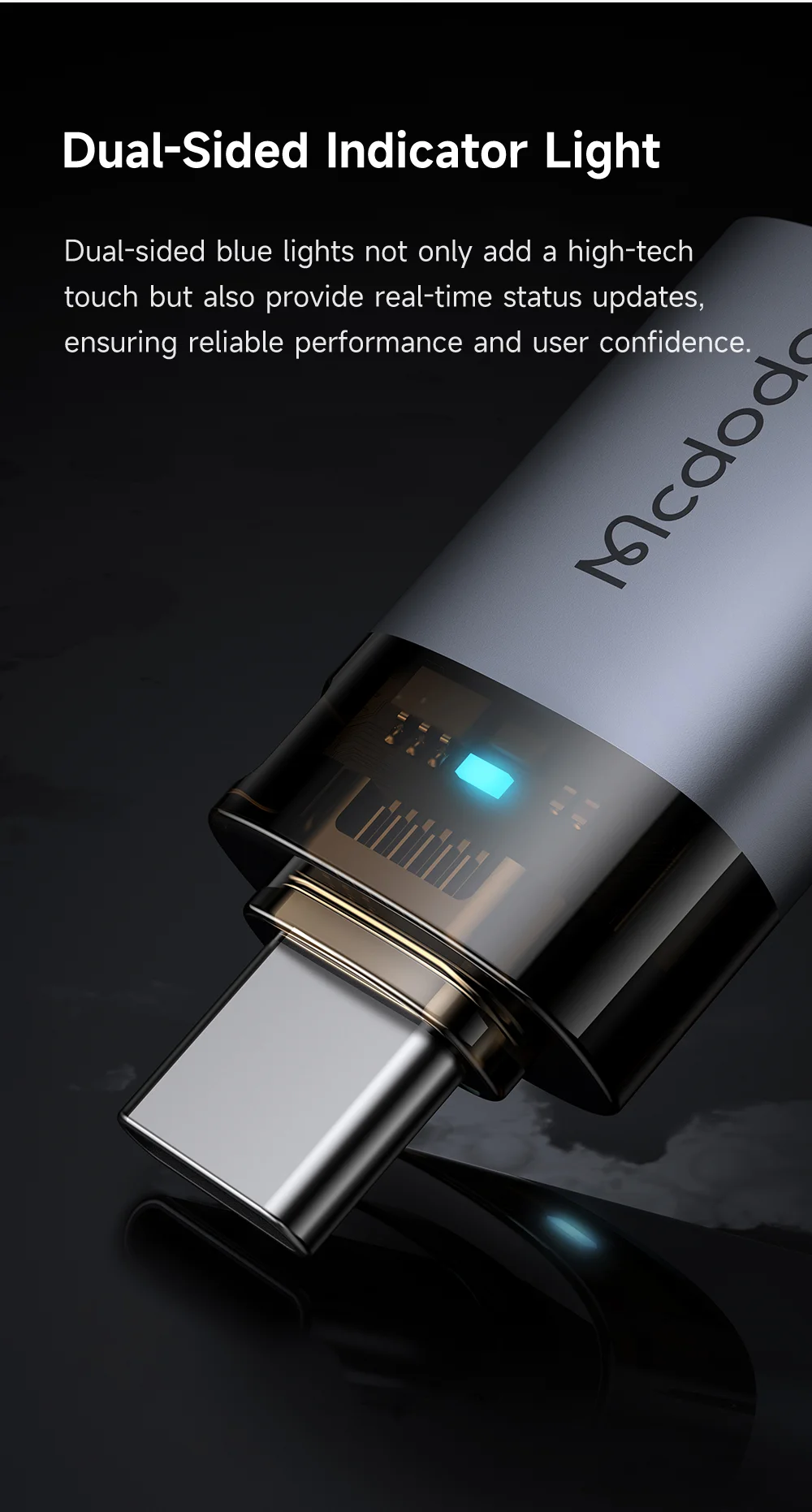 MCDODO OT-7400 MDD USB-A 3.0 to USB-C Adapter with LED Light 5Gbps Transfer Speed Aluminum Alloy 4