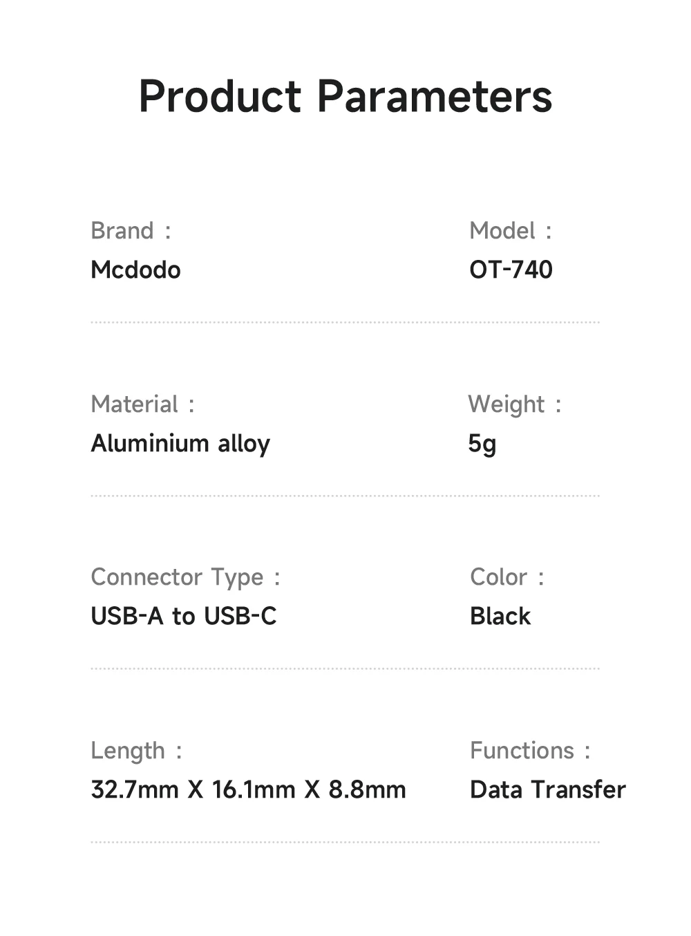 MCDODO OT-7400 MDD USB-A 3.0 to USB-C Adapter with LED Light 5Gbps Transfer Speed Aluminum Alloy 6