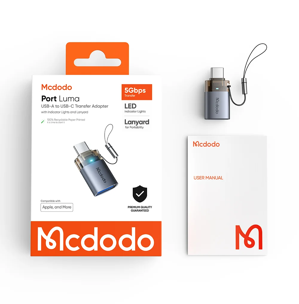 MCDODO OT-7400 MDD USB-A 3.0 to USB-C Adapter with LED Light 5Gbps Transfer Speed Aluminum Alloy 7