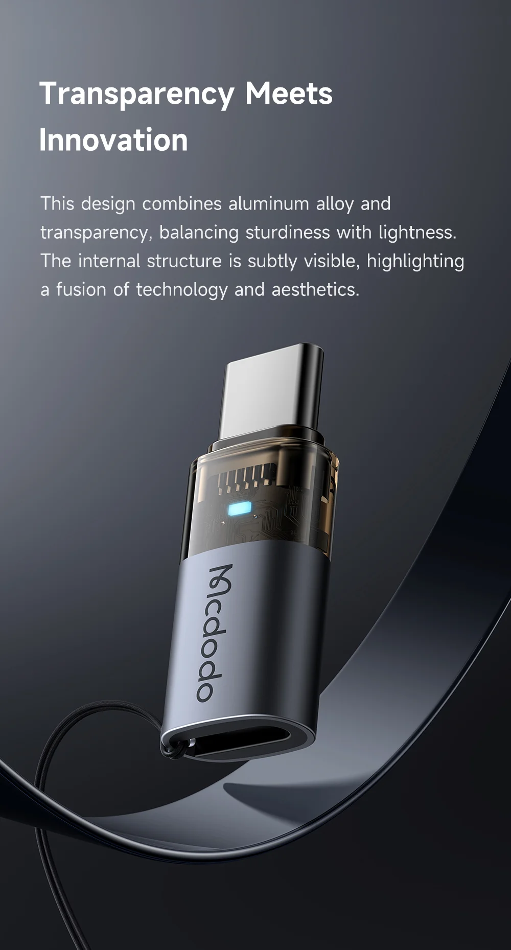 MCDODO OT-7610 MDD iP Female to USB-C Male Adapter with LED Light PD 60W Fast Charging Converter 4