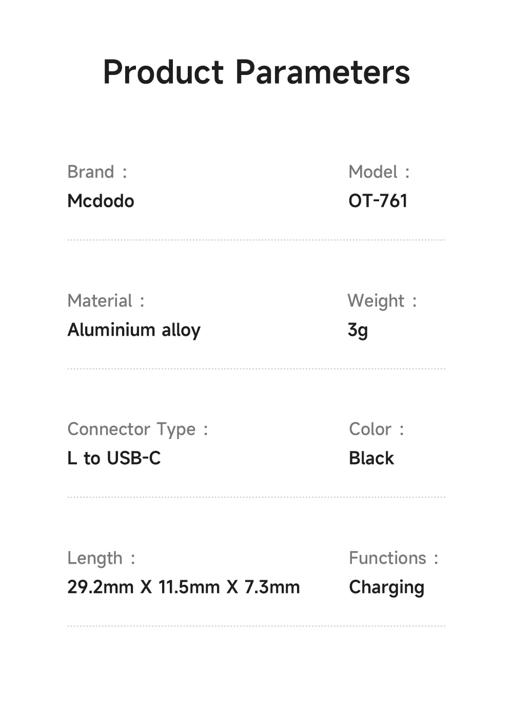 MCDODO OT-7610 MDD iP Female to USB-C Male Adapter with LED Light PD 60W Fast Charging Converter 6