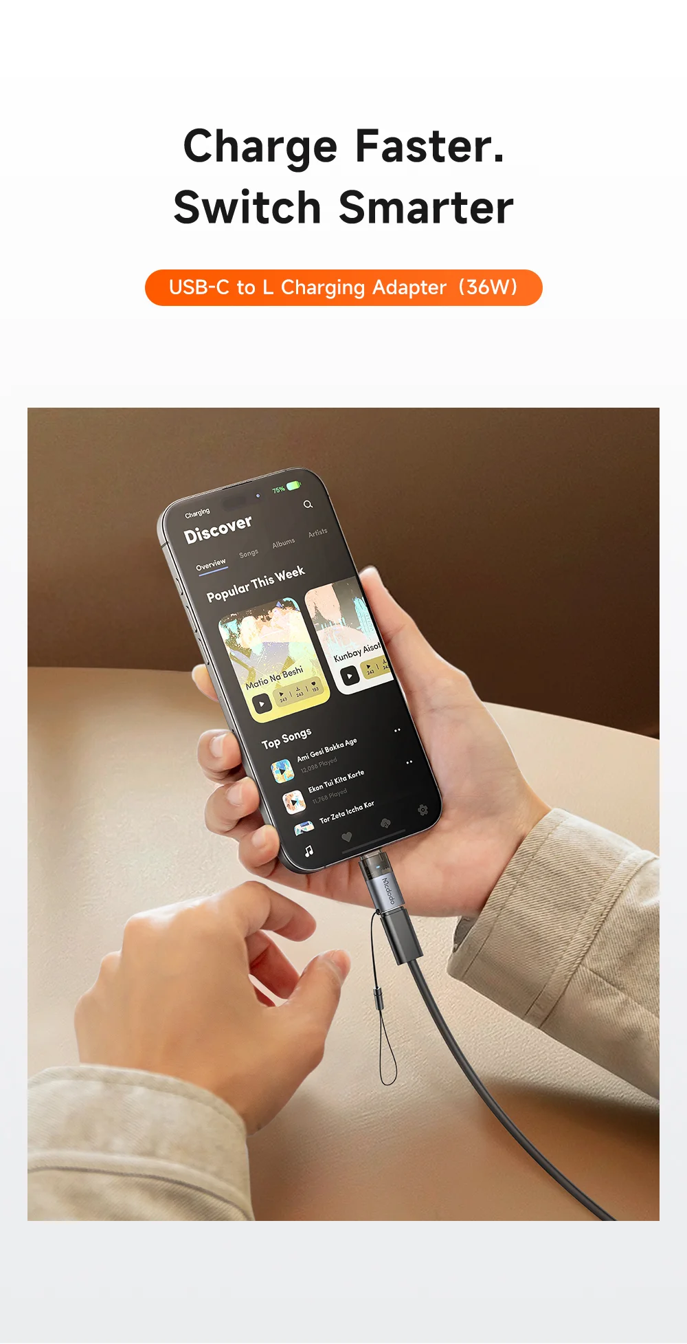 MCDODO OT-7630 MDD USB-C Female to iP Male Adapter with LED Light PD 36W Fast Charging Converter 1