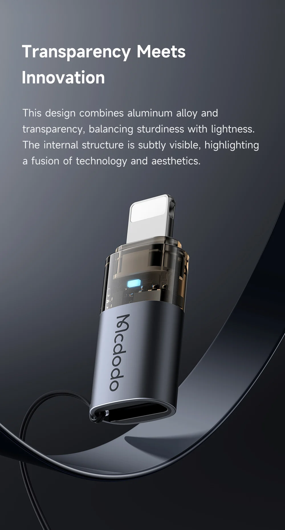 MCDODO OT-7630 MDD USB-C Female to iP Male Adapter with LED Light PD 36W Fast Charging Converter 4