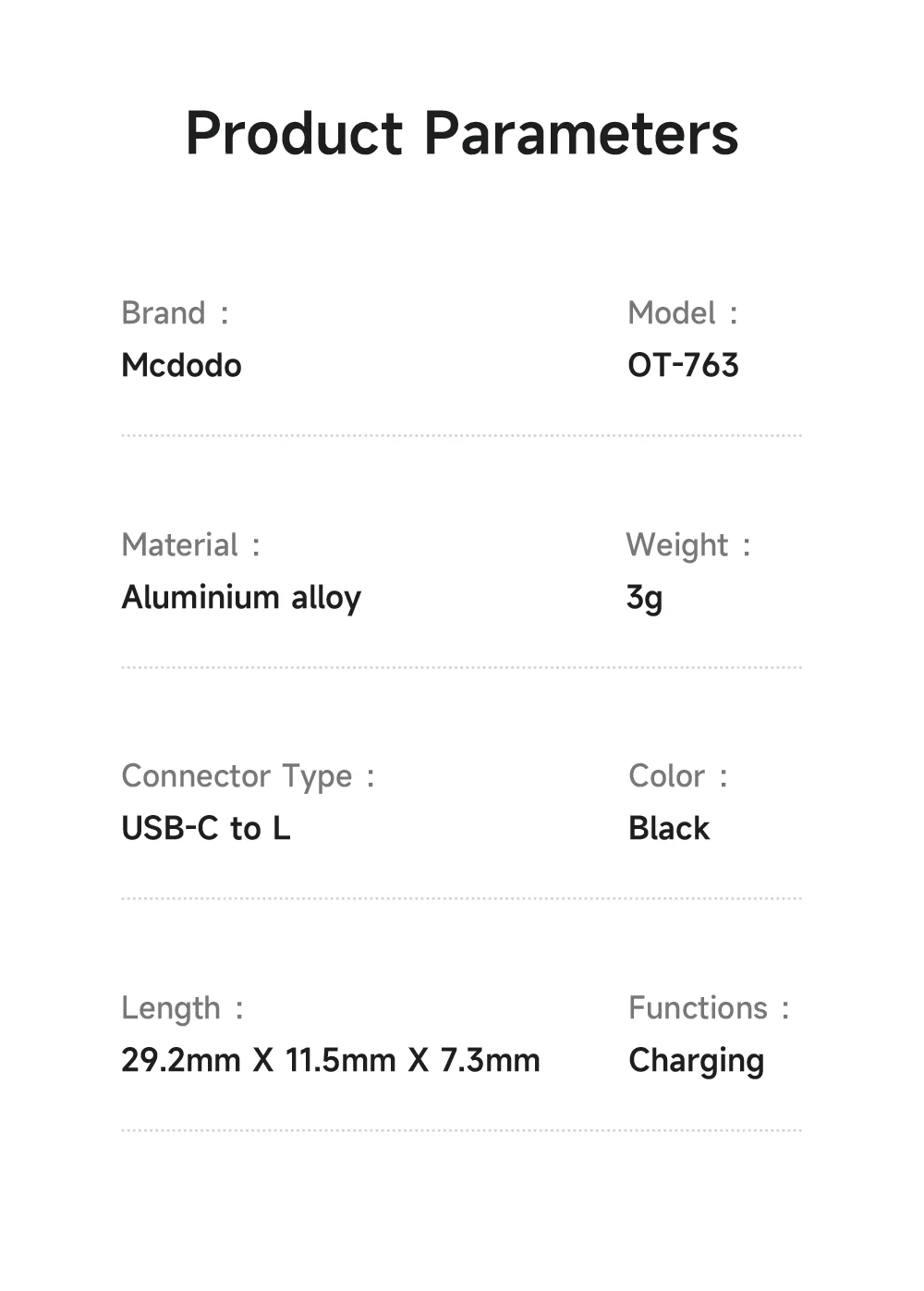 MCDODO OT-7630 MDD USB-C Female to iP Male Adapter with LED Light PD 36W Fast Charging Converter 6