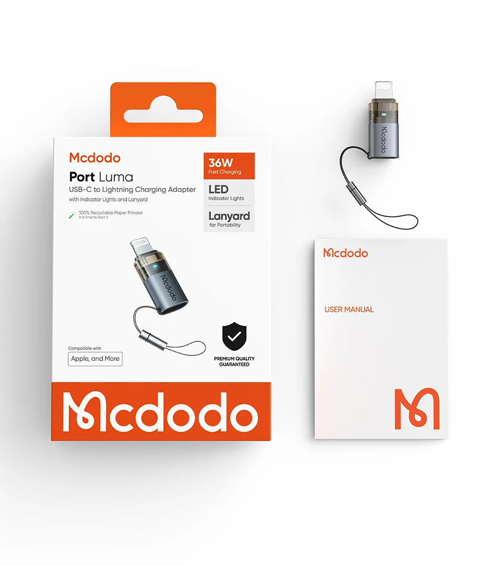 MCDODO OT-7630 MDD USB-C Female to iP Male Adapter with LED Light PD 36W Fast Charging Converter 7