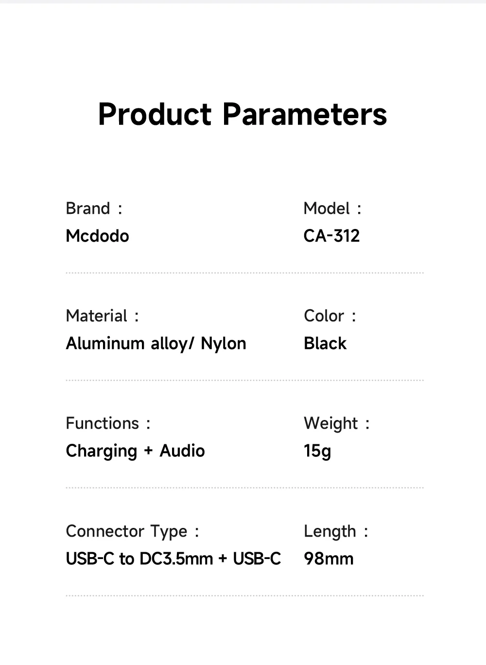MCDODO CA-3120 MDD 2 in 1 Audio Adapter Cable USB-C to USB-C + DC3.5mm Charging Audio Converter 6