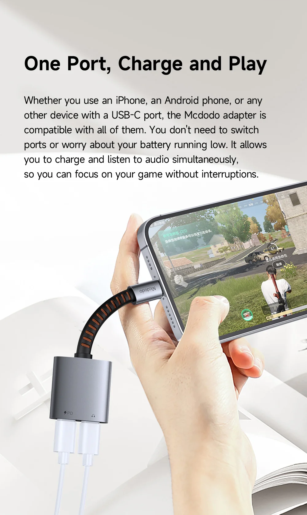 MCDODO CA-3370 MDD 2 in 1 Audio Adapter Cable USB-C to Dual USB-C Charging / Audio For Smartphones / Tablets 2