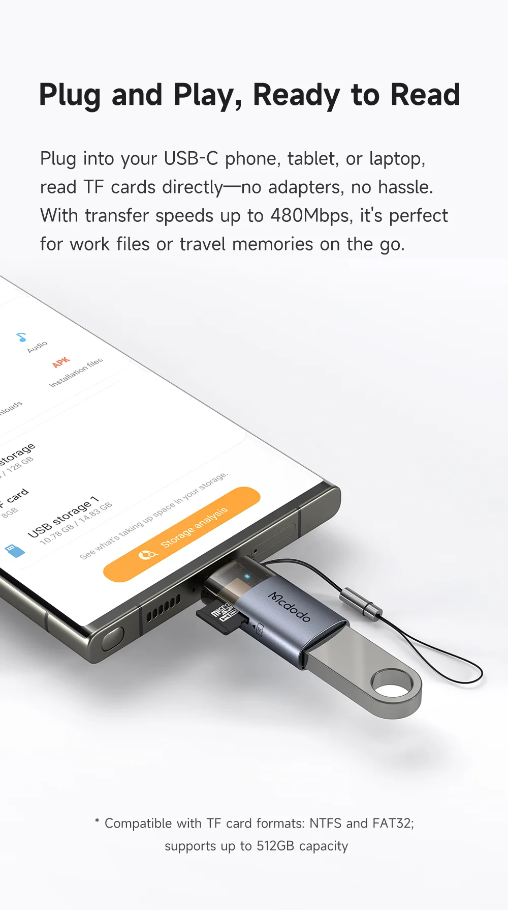 MCDODO OT-760 2 in 1 USB A Female to USB C Male Converter 480Mbps Data Transfer Adapter with TF Card Slot 3