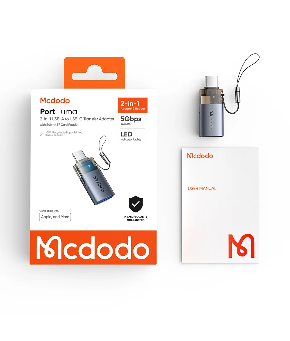 MCDODO OT-760 2 in 1 USB A Female to USB C Male Converter 480Mbps Data Transfer Adapter with TF Card Slot 7
