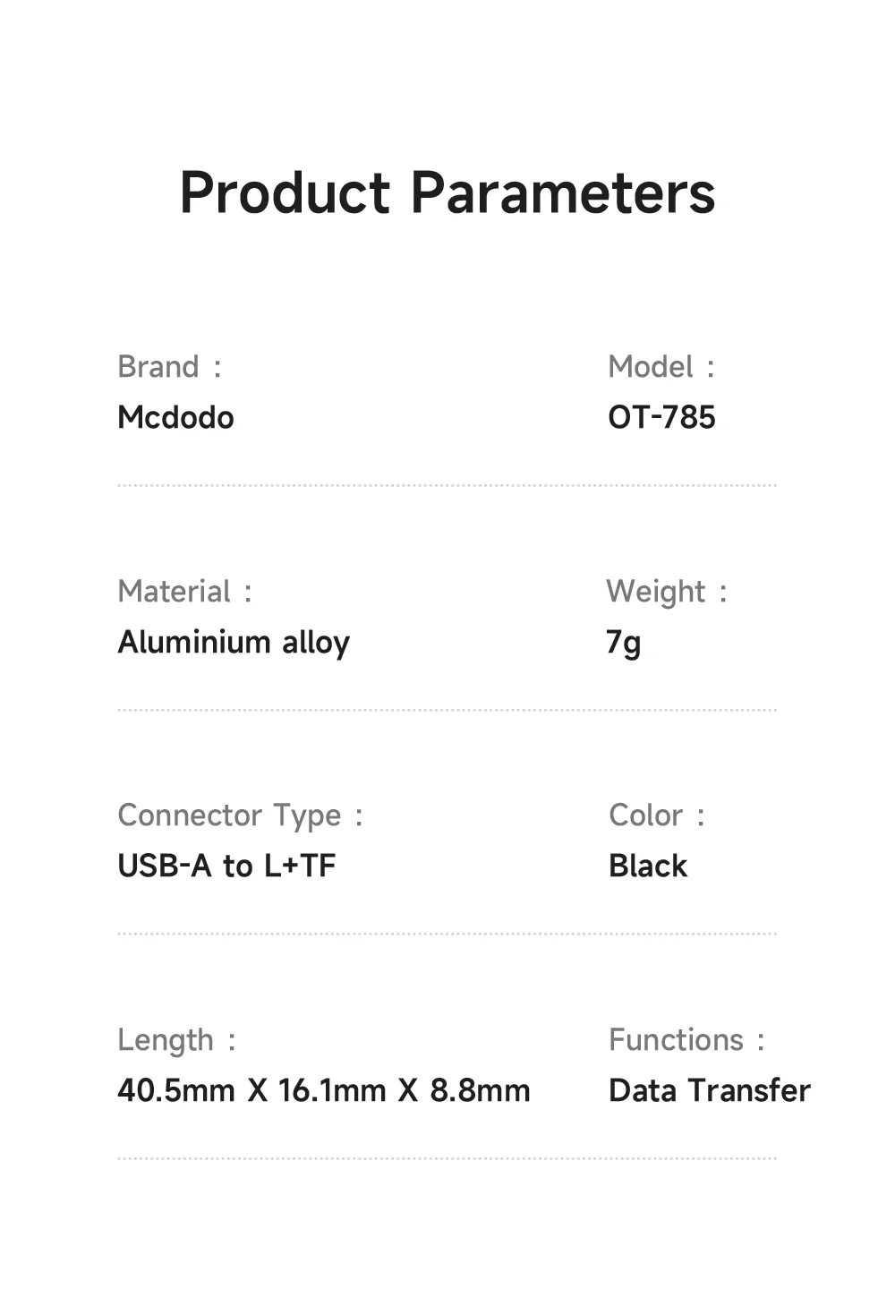 MCDODO OT-785 2 in 1 USB A Female to iP Male Converter with TF Card Slot 480Mbps Data Transfer Adapter 6