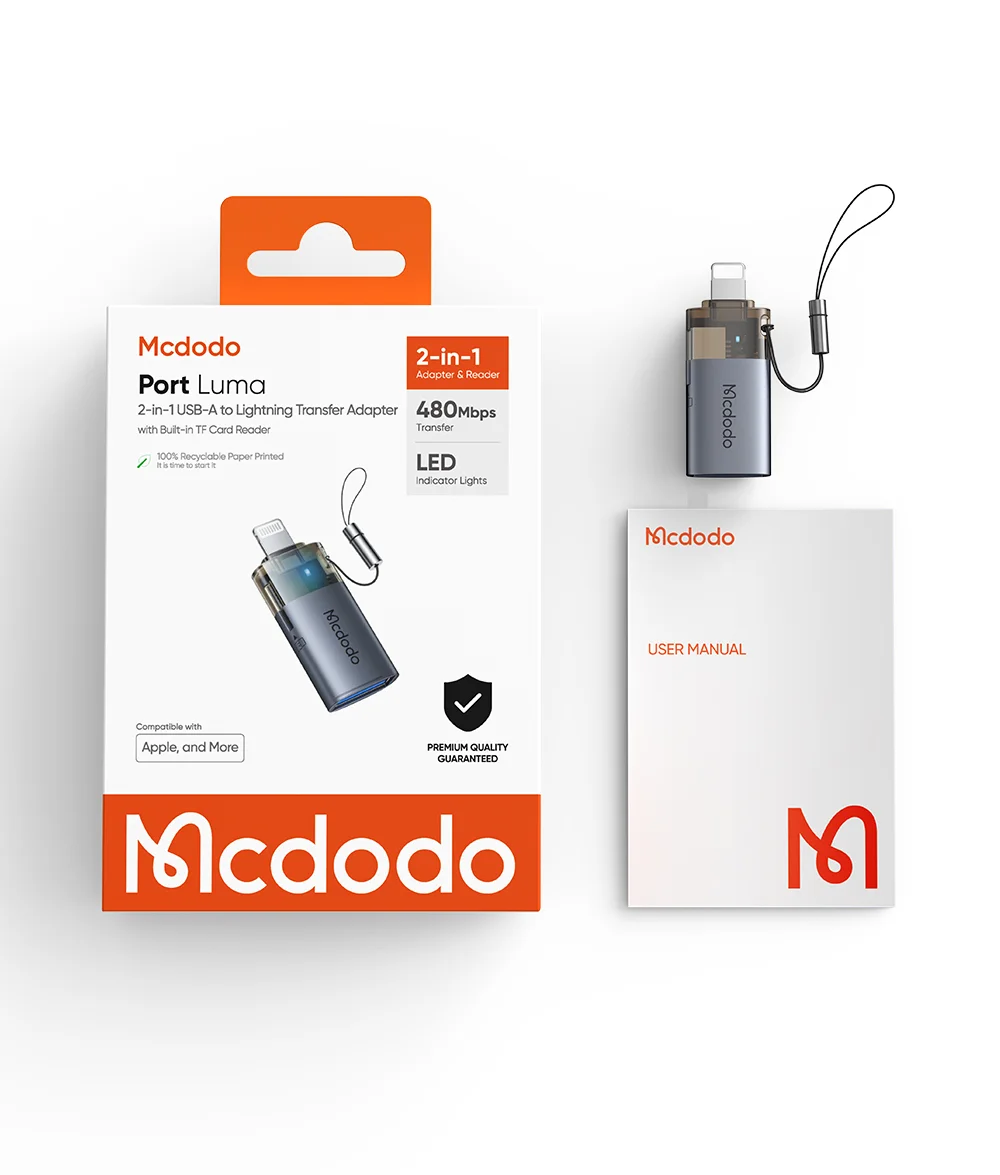 MCDODO OT-785 2 in 1 USB A Female to iP Male Converter with TF Card Slot 480Mbps Data Transfer Adapter 7