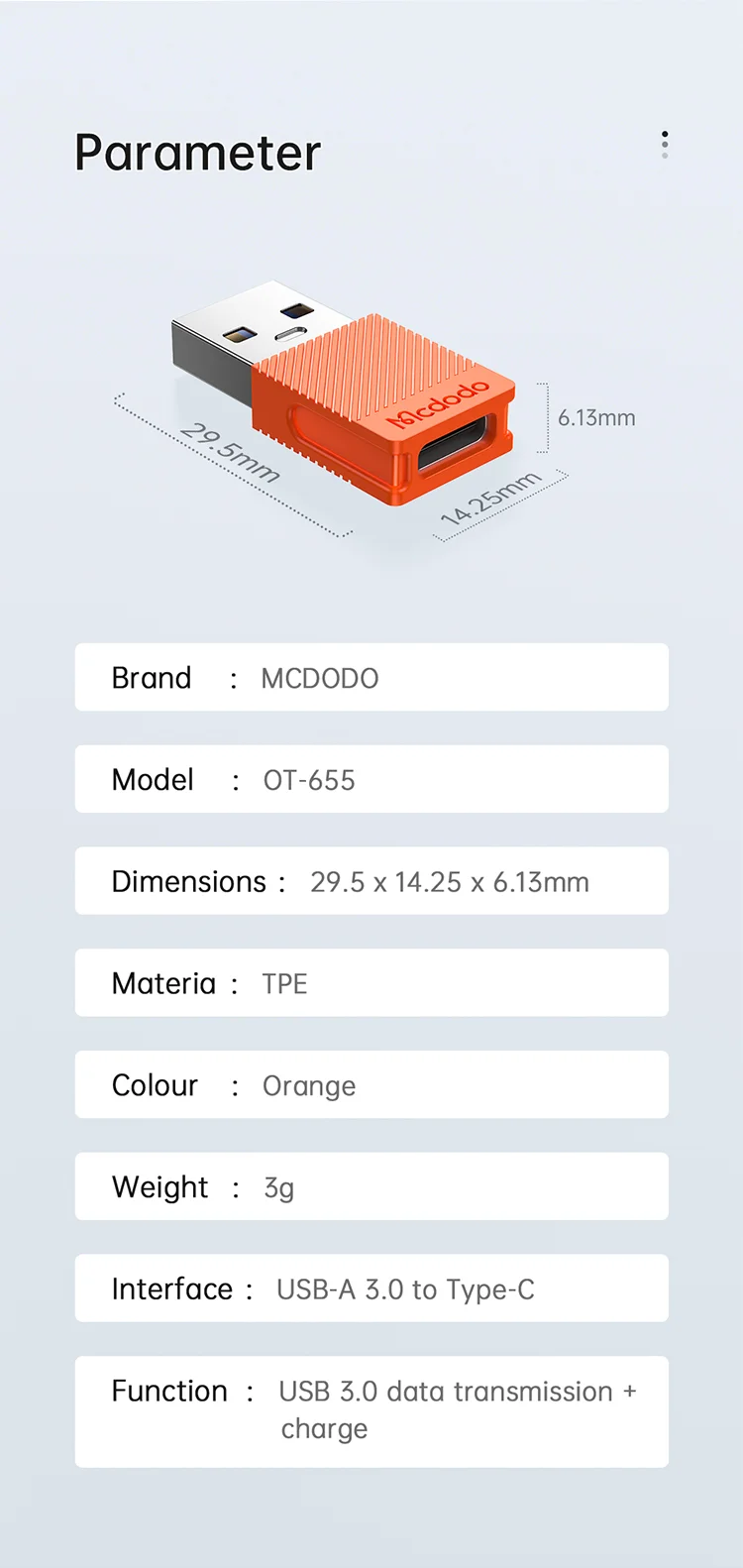 MCDODO MDD OT-6550 Type-C to USB-A OTG Adapter USB-C Female to USB 3.0 Male Connector Converter 9