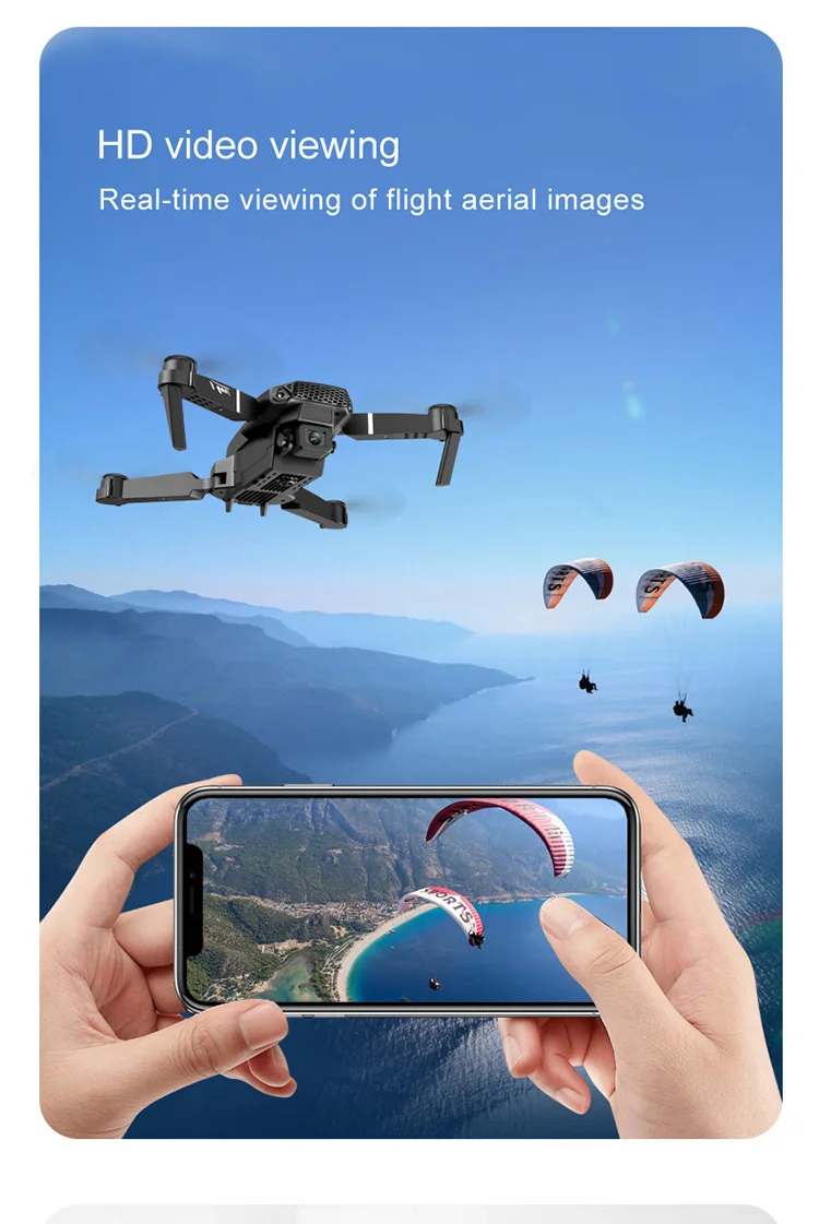 Drone pliable E88, photos aériennes HD, quadricoptère, maintien d'altitude, avion RC avec double caméra 4K - Noir 12