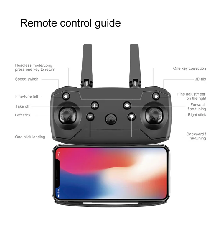 Drone pliable E88, photos aériennes HD, quadricoptère, maintien d'altitude, avion RC avec double caméra 4K - Noir 16