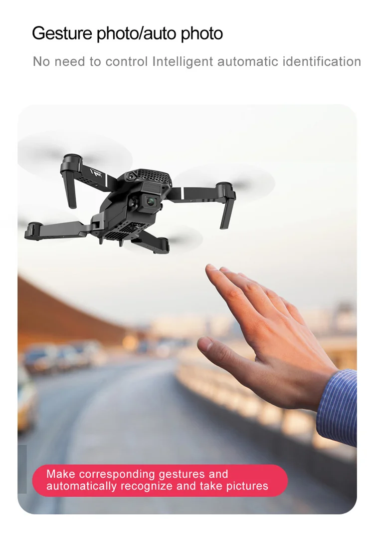 Drone pliable E88, photos aériennes HD, quadricoptère, maintien d'altitude, avion RC avec double caméra 4K - Noir 8