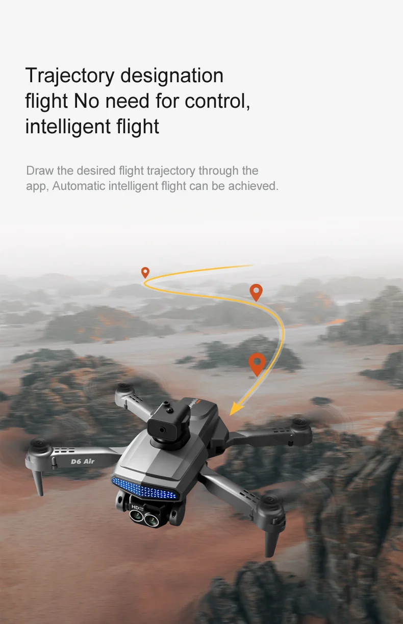 DLRC D6 AIR HD Dual Camera Aerial Foldable Drone 5-Sided Obstacle Avoidance RC Quadcopter (Optical Flow Positioning+ESC+2 Batteries) - Black 14