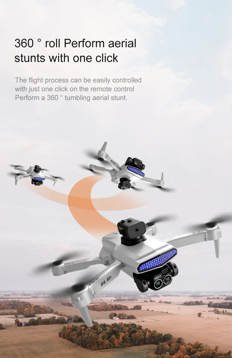 DLRC D6 AIR HD Dual Camera Aerial Foldable Drone 5-Sided Obstacle Avoidance RC Quadcopter (Optical Flow Positioning+ESC+2 Batteries) - Black 15