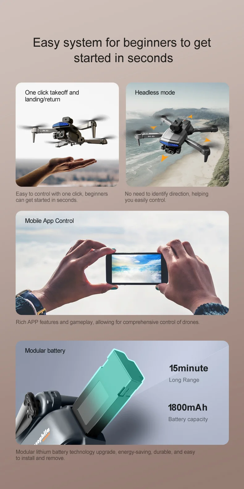 DLRC D6 AIR HD Dual Camera Aerial Foldable Drone 5-Sided Obstacle Avoidance RC Quadcopter (Optical Flow Positioning+ESC+2 Batteries) - Black 16