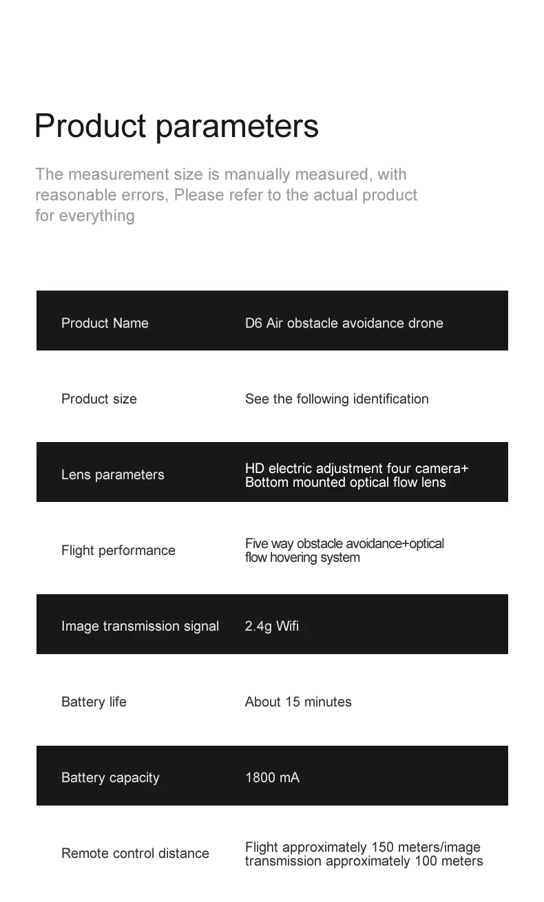 DLRC D6 AIR HD Dual Camera Aerial Foldable Drone 5-Sided Obstacle Avoidance RC Quadcopter (Optical Flow Positioning+ESC+2 Batteries) - Black 18