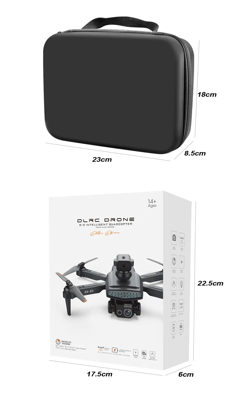 DLRC D6 AIR HD Dual Camera Aerial Foldable Drone 5-Sided Obstacle Avoidance RC Quadcopter (Optical Flow Positioning+ESC+2 Batteries) - Black 20