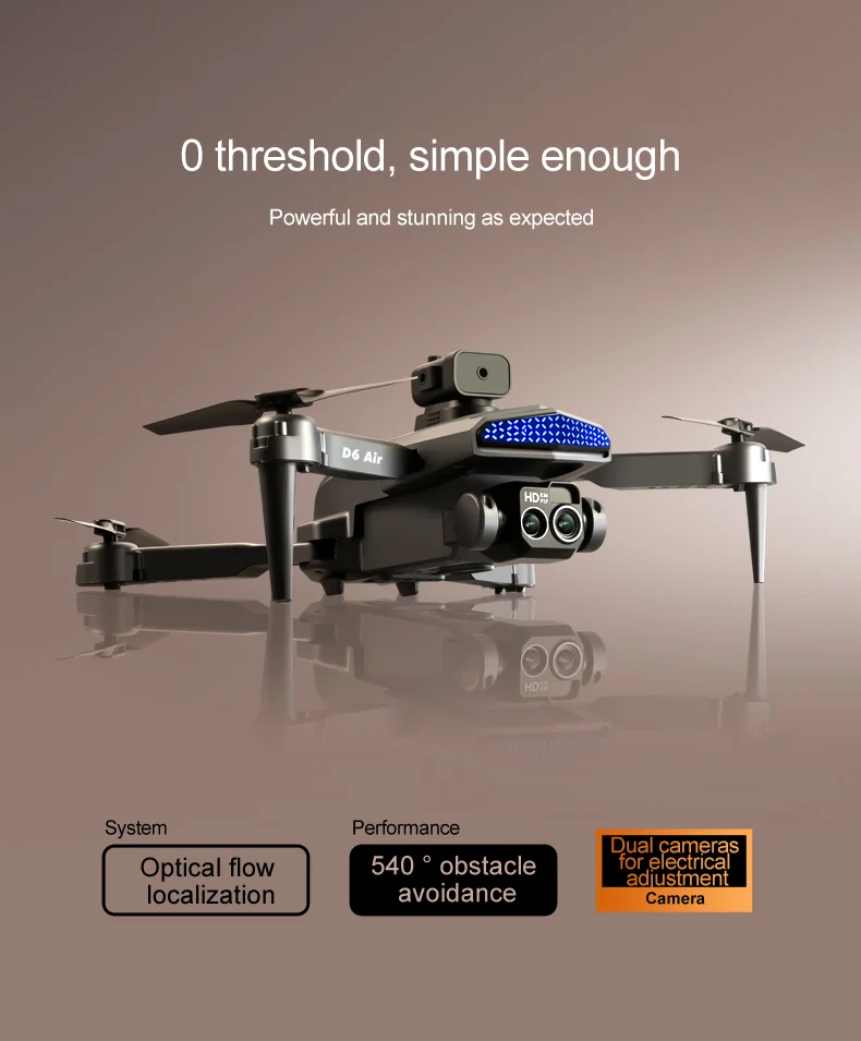 DLRC D6 AIR HD Dual Camera Aerial Foldable Drone 5-Sided Obstacle Avoidance RC Quadcopter (Optical Flow Positioning+ESC+2 Batteries) - Black 3