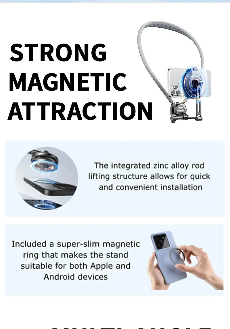 JMARY MG-03 Magnetic Neck Mount Holder for POV Shooting Multi-angle Selfie Adjustable Phone Holder for Smartphone 2