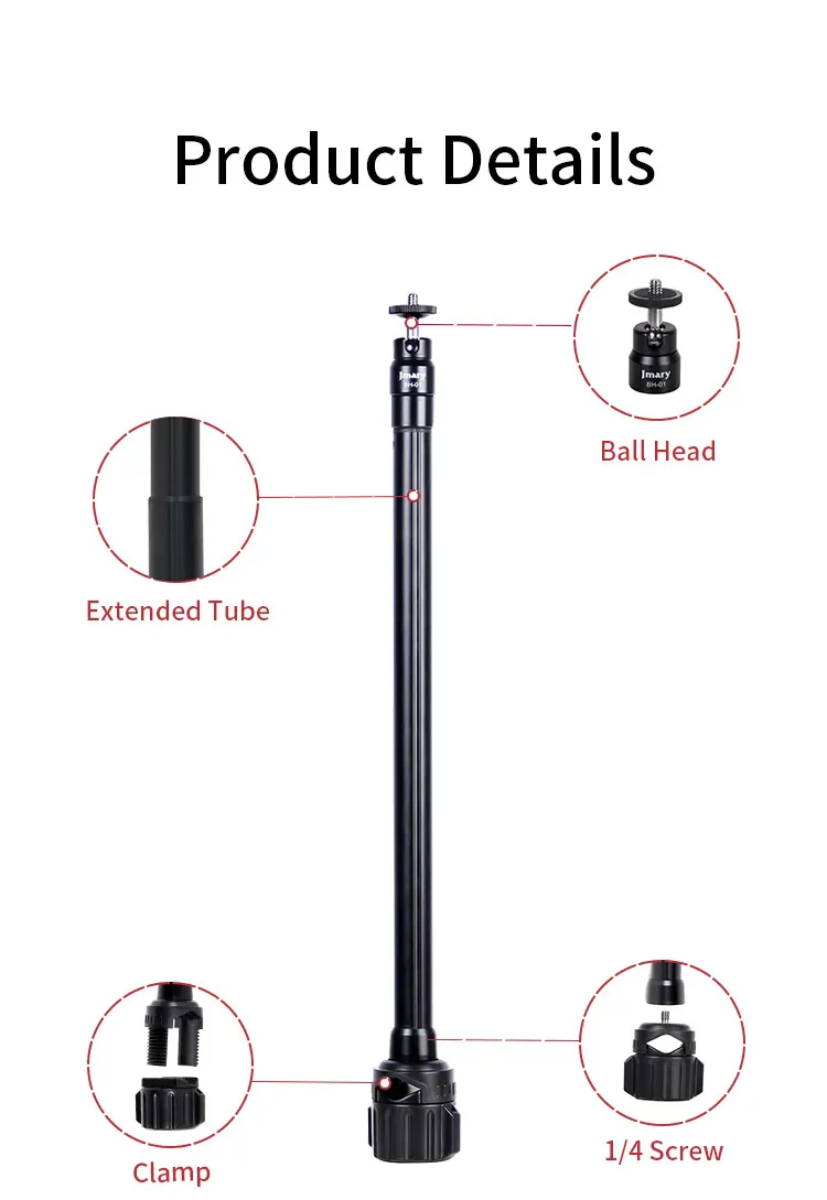 JMARY MT-21 Desktop Livestream Shooting Arm Aluminum Alloy Tripod Extension Rod 8