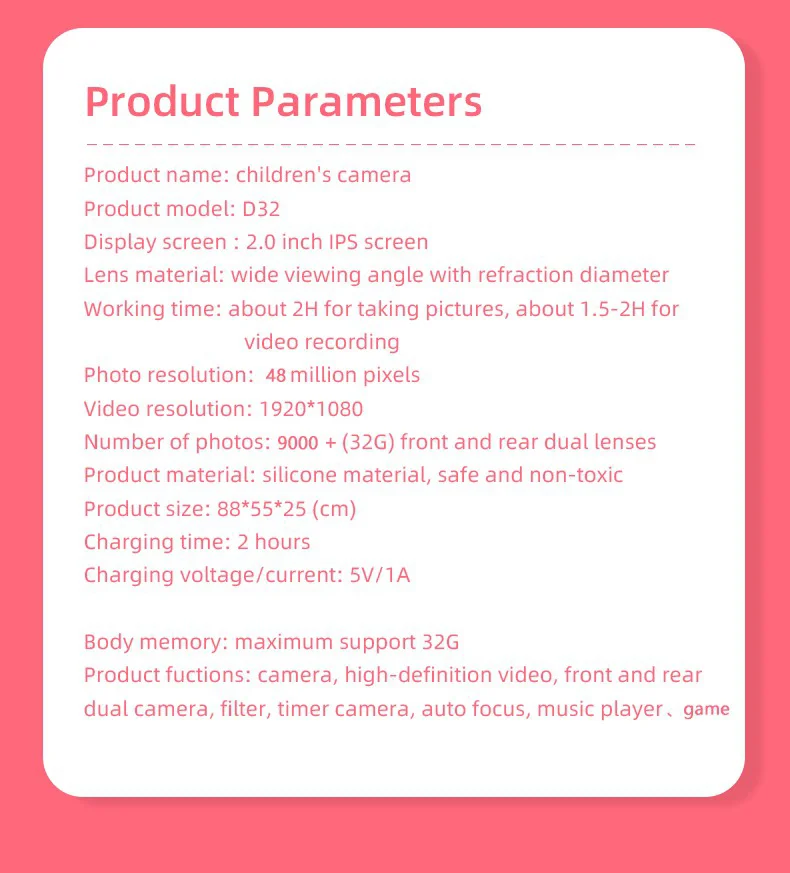 D32 2.0 Inch IPS Screen Dual Lens Mini Kids Camera Video Recorder with Tripod, with 32G Memory Card + Card Reader - Blue 13