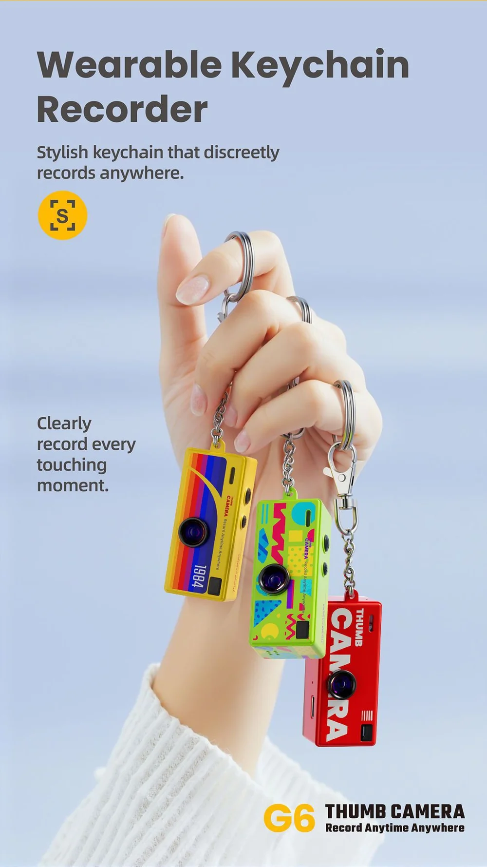 G6 0.96 Inch TFT Screen 2MP Thumb Camera with Keychain 1080P HD Mini Video Recorder for Kids Birthday Gift - Blue 6