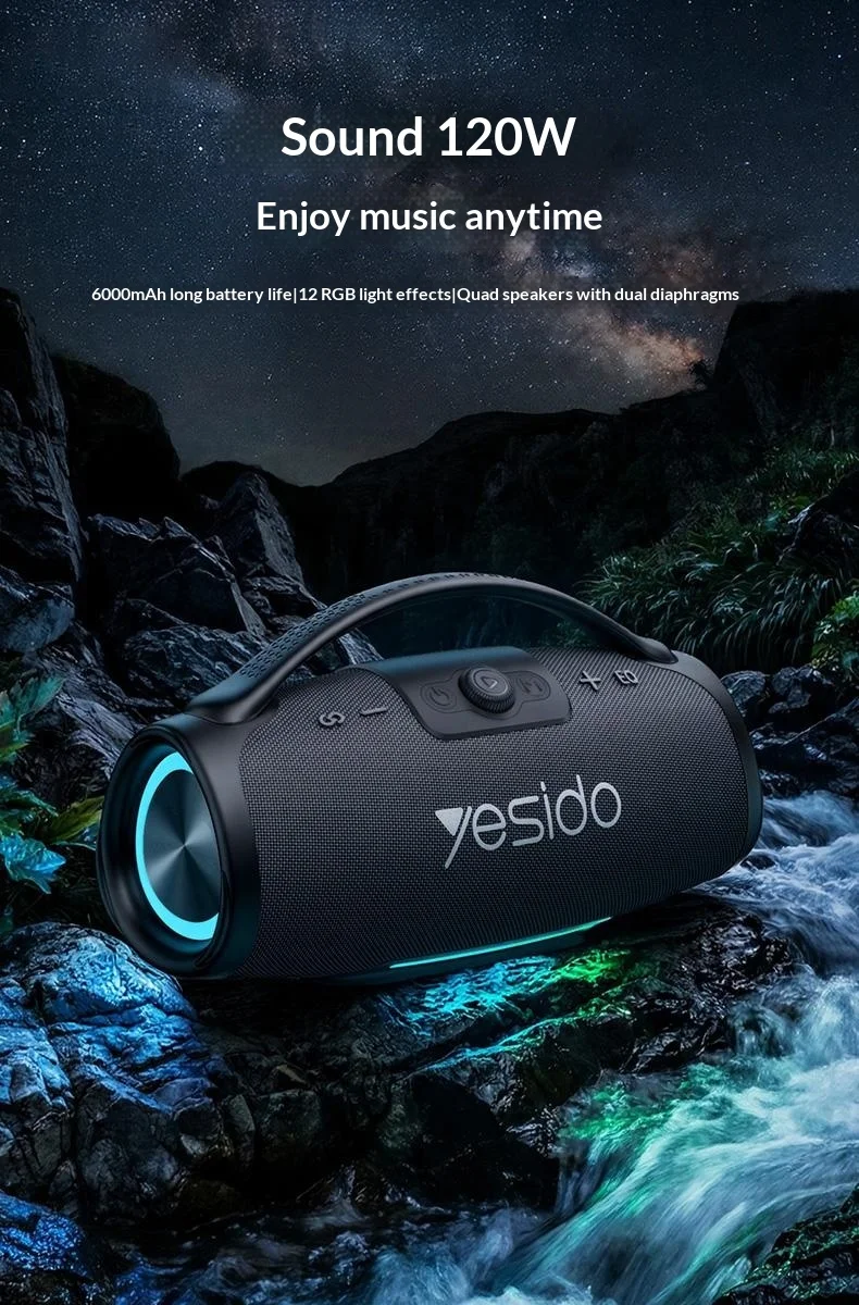YESIDO YSW45 120W Bluetooth-compatible 5.0 Wireless Speaker RGB Lights Outdoor Portable Speaker with Microphone - Black 1