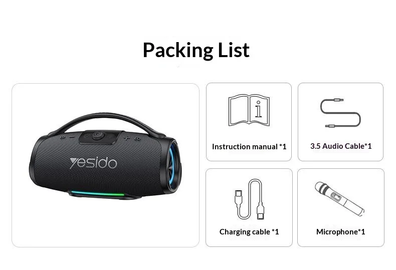 YESIDO YSW45 120W Bluetooth-compatible 5.0 Wireless Speaker RGB Lights Outdoor Portable Speaker with Microphone - Black 15
