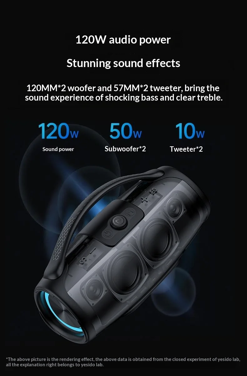 YESIDO YSW45 120W Bluetooth-compatible 5.0 Wireless Speaker RGB Lights Outdoor Portable Speaker with Microphone - Black 3
