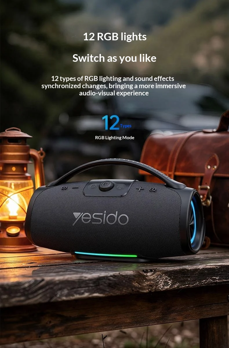 YESIDO YSW45 120W Bluetooth-compatible 5.0 Wireless Speaker RGB Lights Outdoor Portable Speaker with Microphone - Black 6