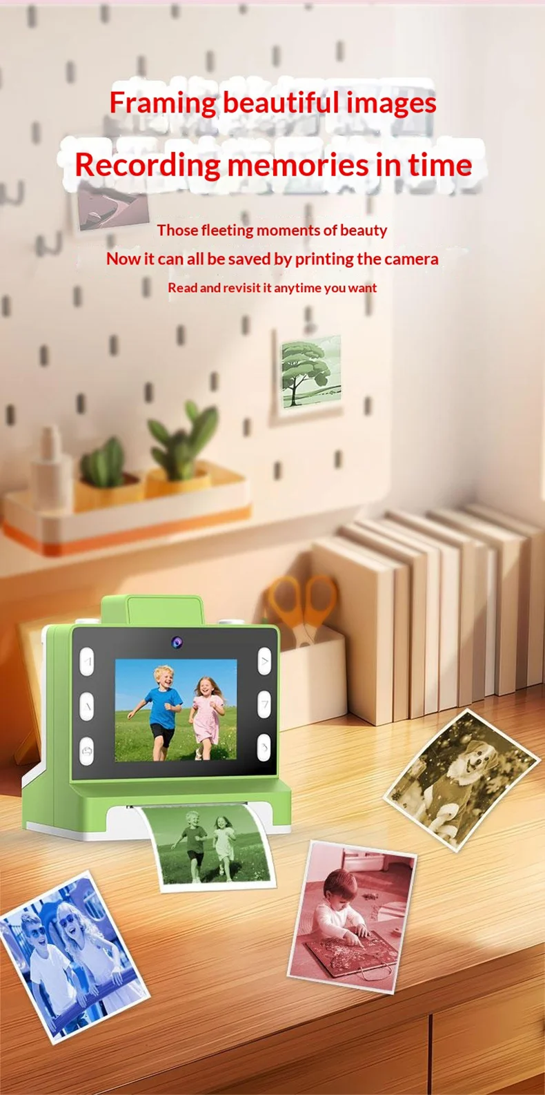 Z1000 Kids 2.8 Inch Instant Printing Camera with 32GB Card and Card Reader Dual Lens HD Photo Video Thermal Printer Camera Toy - Red 3