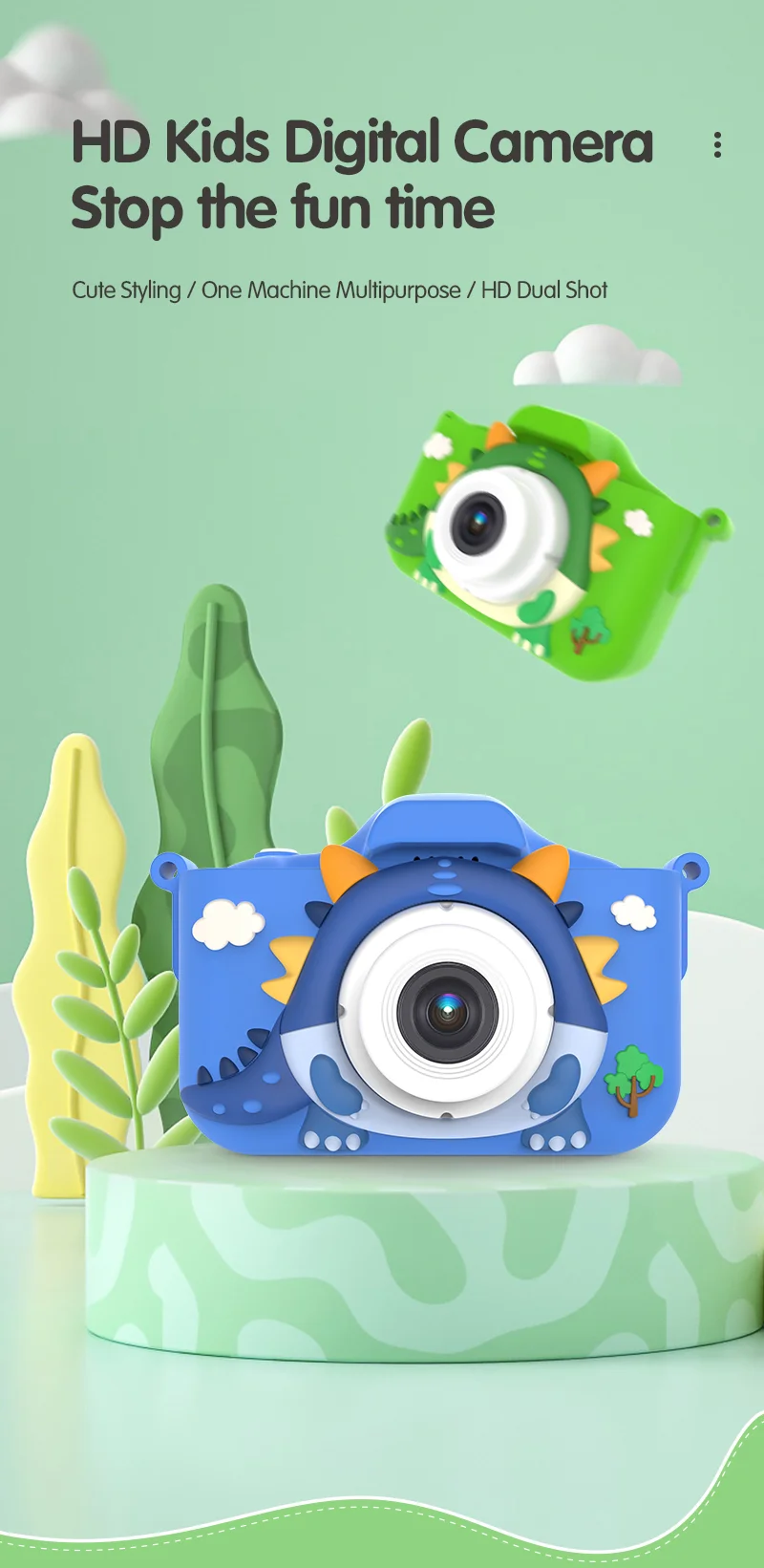 X12S Kids Camera 2.0 Inch IPS Screen Cartoon Dragon Video Recorder Cam, 32G TF Card+Card Reader (CE Certified) - Blue 1