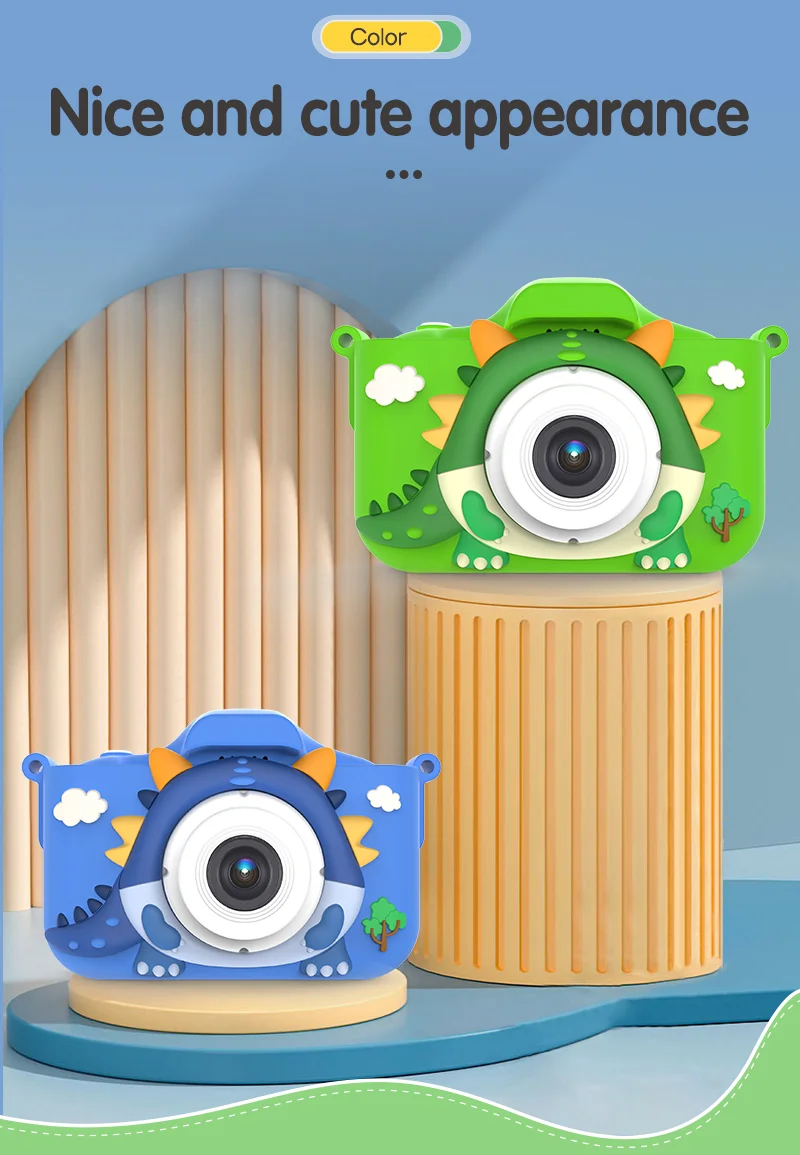 X12S Kids Camera 2.0 Inch IPS Screen Cartoon Dragon Video Recorder Cam, 32G TF Card+Card Reader (CE Certified) - Blue 3