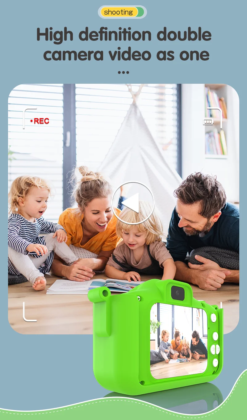 X12S Kids Camera 2.0 Inch IPS Screen Cartoon Dragon Video Recorder Cam, 32G TF Card+Card Reader (CE Certified) - Blue 7