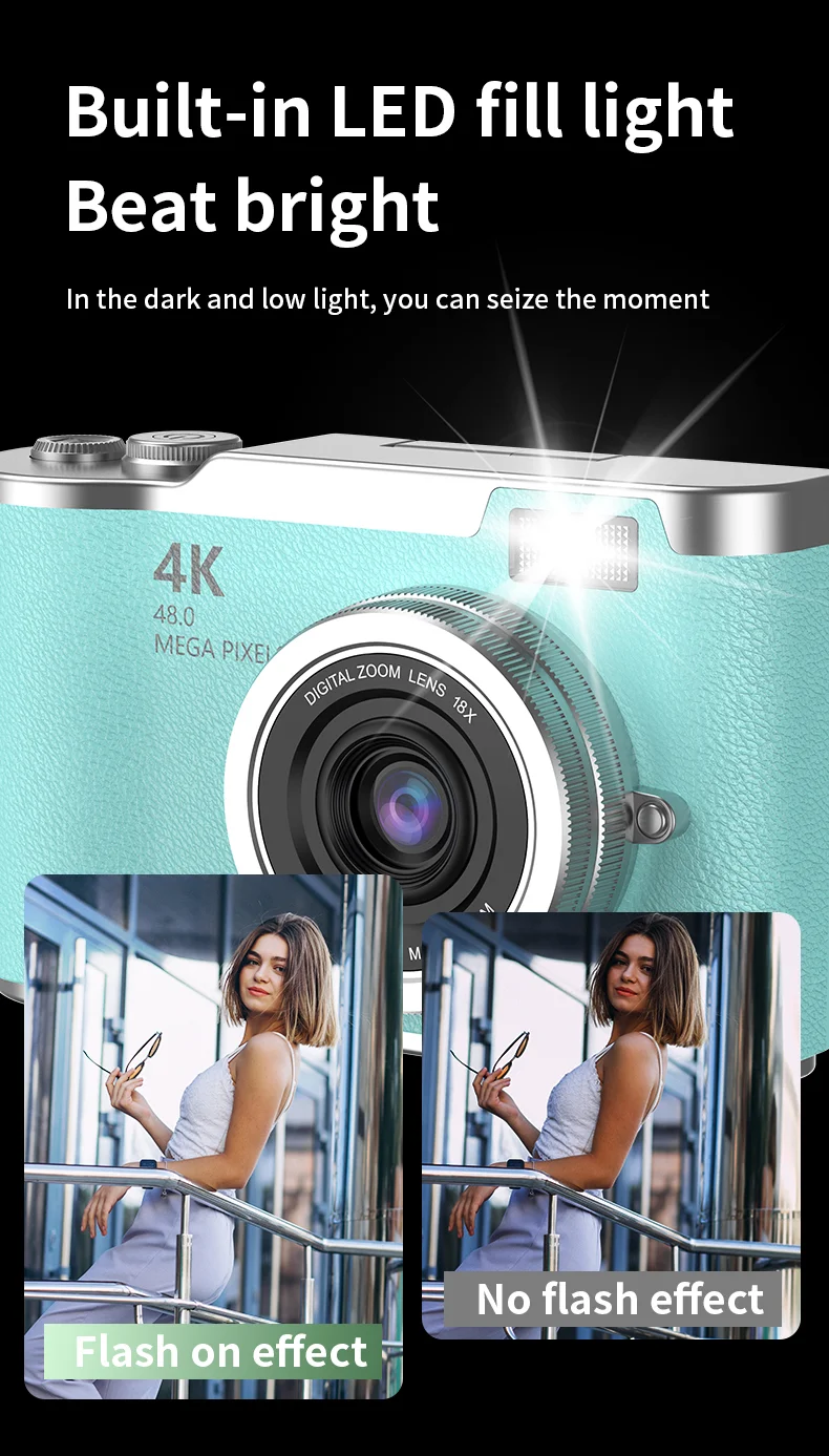 LK007 Appareil photo numérique haute définition à écran rabattable de 2,4 pouces, zoom 8X, CCD, carte mémoire 32 Go et lecteur de cartes 10