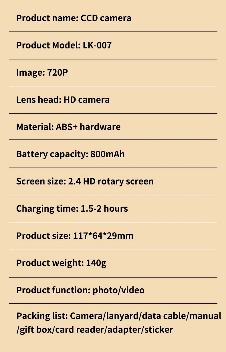 LK007 Appareil photo numérique haute définition à écran rabattable de 2,4 pouces, zoom 8X, CCD, carte mémoire 32 Go + lecteur de cartes 12