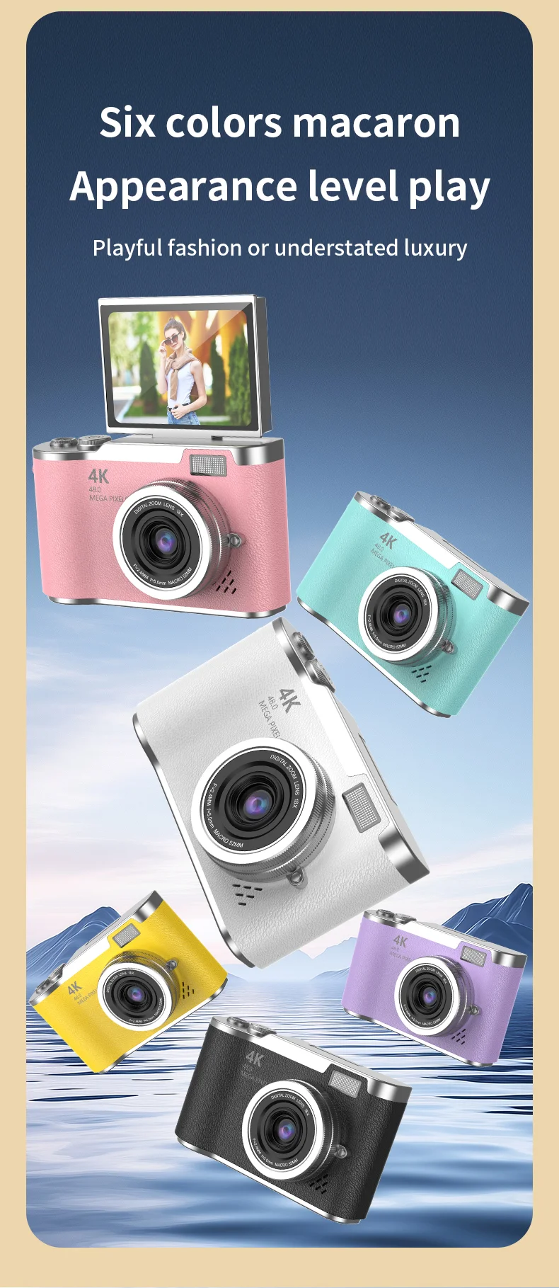 Appareil photo numérique haute définition LK007 2,4 pouces avec écran rabattable, zoom 8X, CCD, carte mémoire 32 Go et lecteur de cartes 5