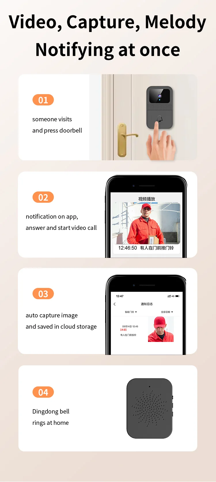D9 Wireless WiFi Doorbell Phone APP Monitoring Video Call Night Vision Smart Door Bell 8