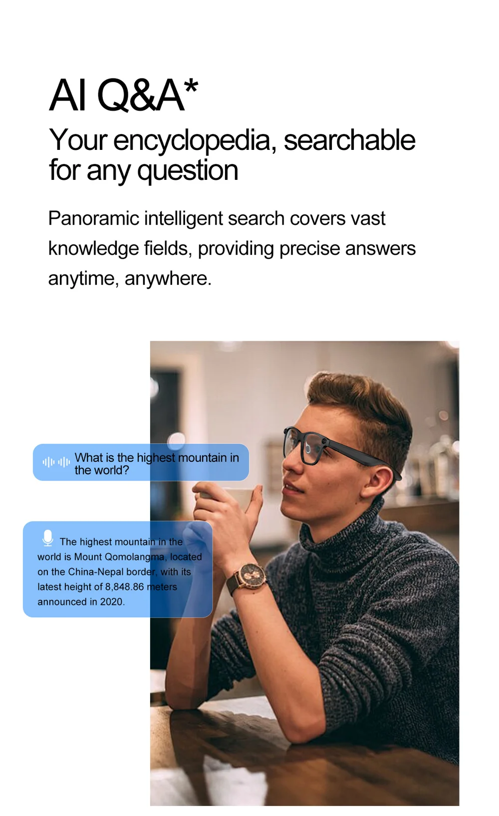 Lunettes intelligentes S336 AI Translator, appels compatibles Bluetooth, enregistrement vidéo anti-vibrations 5 MP, caméra 14